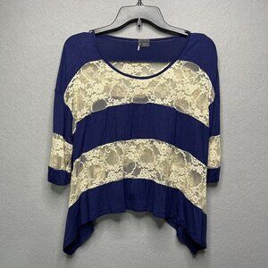 Lace Panel Navy Blue Hi-Low Top By Sparkle & Fade